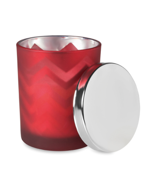 Vela perfumada em vidro com tampa.